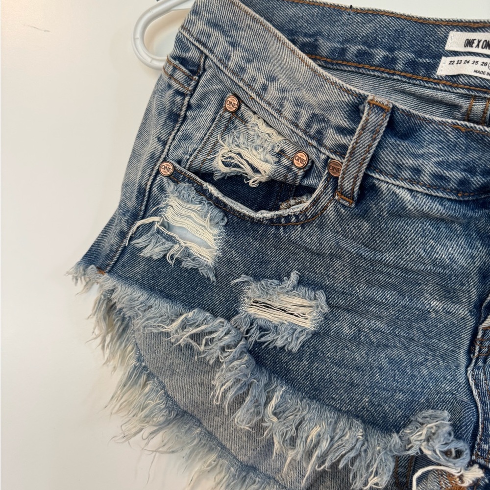 One Teaspoon Blue Distressed Jean Shorts - Picture 5 of 11